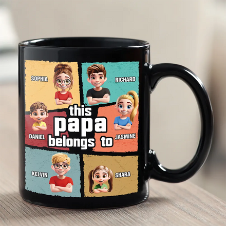 Ce papa, grand-père, papa appartient à - Tasse noire personnalisée