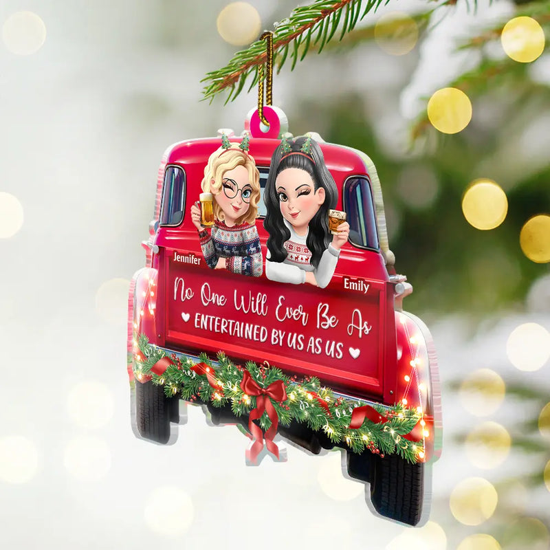 Gift For Bestie, Christmas, Love - A Journey Without An End 3D Effect Bestie Red Truck - Personalized Custom Shaped Acrylic Ornament
