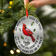 Memorial,Christmas,Family,Parents,Gift For Grandparents,Sad - Memorial My Mind Still Talks To You - Personalized Metal Ornament