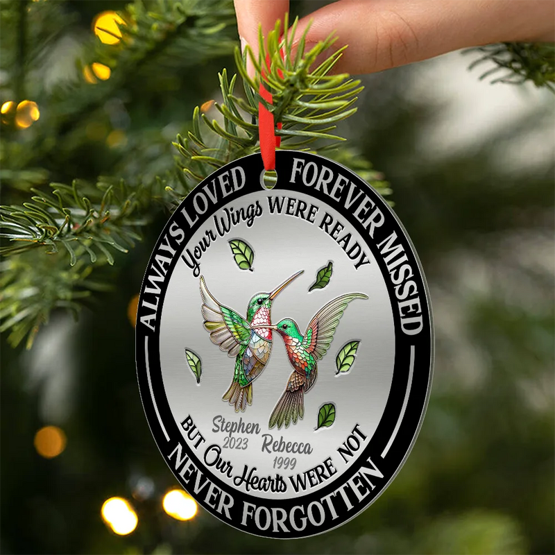 Memorial, Love, Christmas - Memorial Always Loved Never Forgotten Gemstone Effect - Personalized Metal Ornament