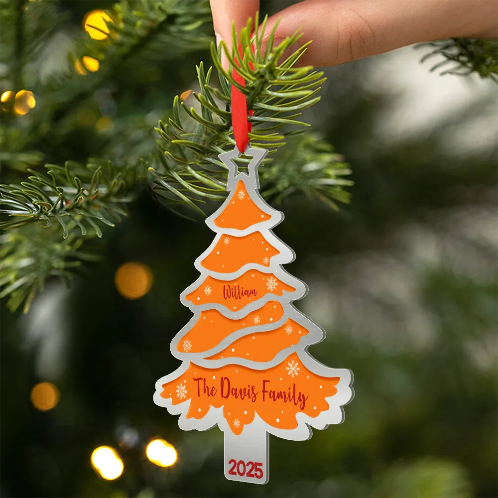 Family,Gift For Bestie,Happy,Christmas - Christmas Tree Family Bestie Custom Names Version 3 - Personalized Metal Ornament