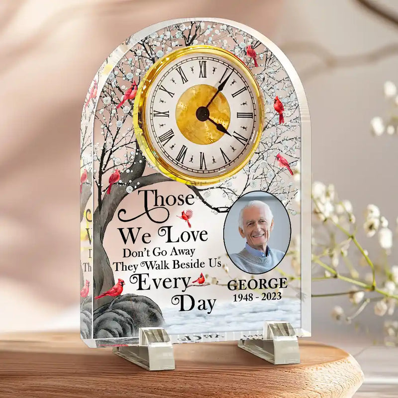 Memorial,Custom Photo,Family,Sad - Custom Photo Memorial I'm Always With You Snow Tree Cardinal - Personalized Acrylic Desk Clock