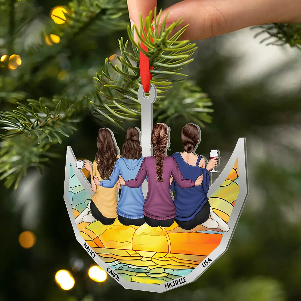 Gift For Bestie, Gift For Sisters, Love, Christmas - Besties Friends Sitting On The Moon Sister Forever - Personalized Metal Ornament