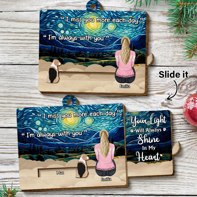 Pet Lovers,Pet Mom,Pet Dad,Christmas,Love,Memorial - My Hardest Goodbye I Miss You Memorial Dog Cat - Personalized Wooden Slide Ornament