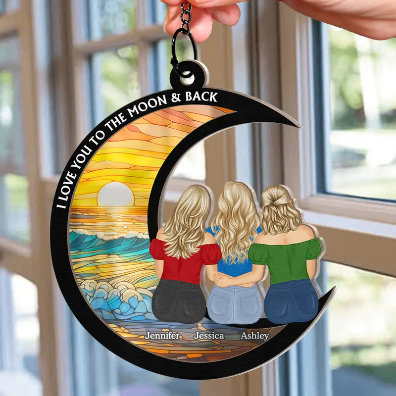 Gift For Bestie,Gift For Sisters,Love - Besties Sisters Are Like Stars Flowers In The Same Garden - Personalized Window Hanging Suncatcher Ornament