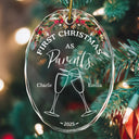 Gift For Couples, Wedding Anniversary, Married, Christmas, Love - Champagne Cheer First Christmas Couple - Personalized Oval Glass Ornament