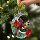 Family,Memorial,Christmas,Love - Memorial Cardinal Stained Glass Moon - Personalized Metal Ornament