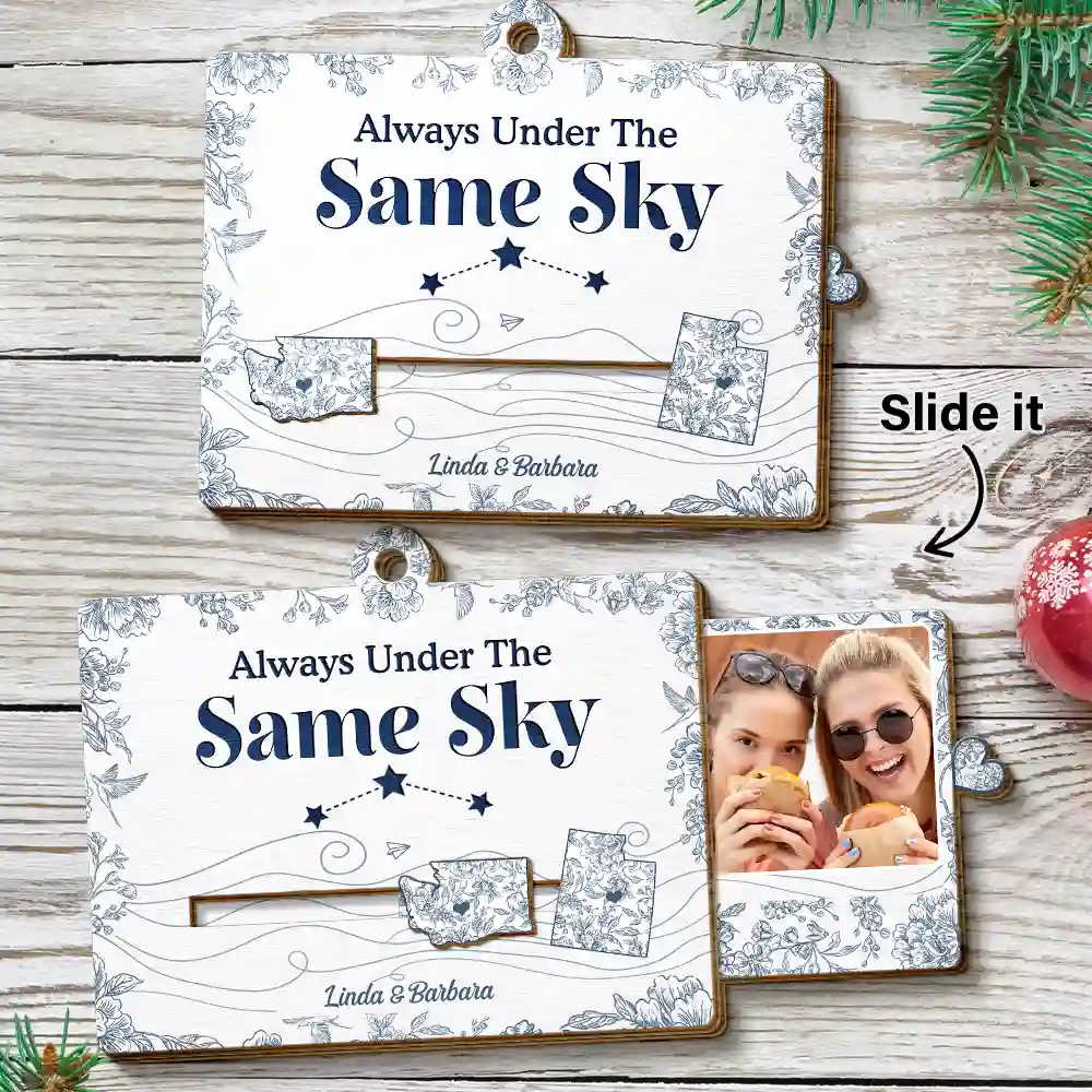 Gift For Bestie,Gift For Sisters,Love,Christmas - Custom Photo Bestie Long Distance The Miles Don't Matter - Personalized Wooden Slide Ornament