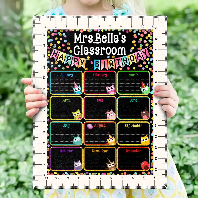 Teacher,Happy - Teacher Classroom Cute Birthday Month Board - Personalized School Sign