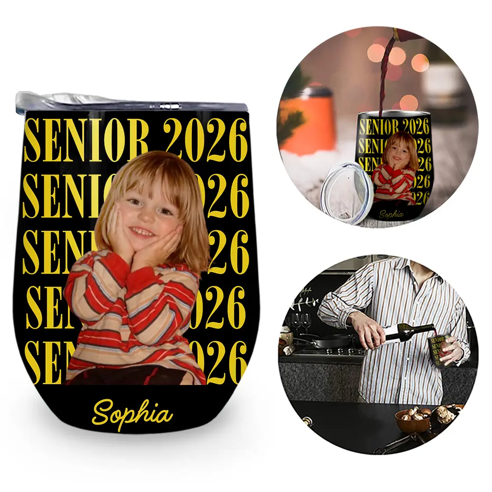 Graduation,Happy,Photo,Proud - Custom Photo Senior Vintage Portrait - Personalized Wine Tumbler