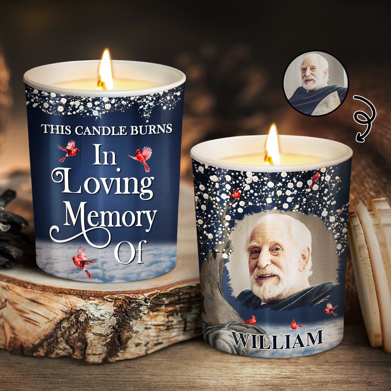 Custom Photo This Candle Burns In Loving Memory Night Sky - Memorial Gift For Family, Friends, Siblings - Personalized Scented Candle With Wooden Lid