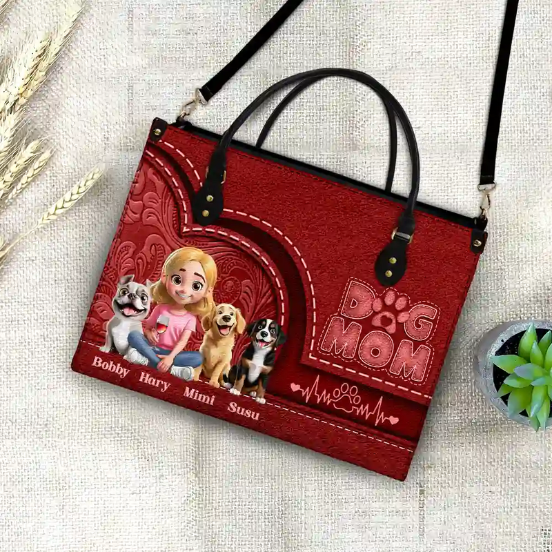 Dog Mom,Dog Lovers - Dog Mom Mum 3D Effect - Personalized Leather Bag