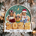 Family - 2025 Cartoon Family And Pet Gingerbread Cookies - Personalized 2-Layered Wooden Ornament