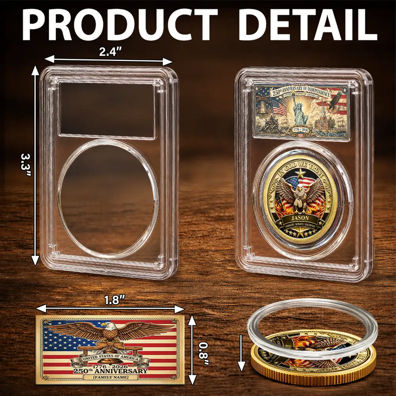 America 250th, Independence Day, Family, Proud, Custom Text - 250 Years Freedom We The People - Personalized Commemorative Keepsake Coin