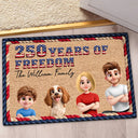 America 250th,Independence Day,Happy,Parents,Family,Dog Lovers,Pet Lovers,Cat Lovers - 250 Years Of Freedom Family Dog Cat - Personalized Doormat