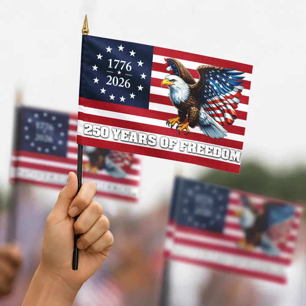 America 250th,Independence Day,Family,Proud,Icon - 250 Years Of Freedom Patriotic Eagle - Personalized Handheld Flag