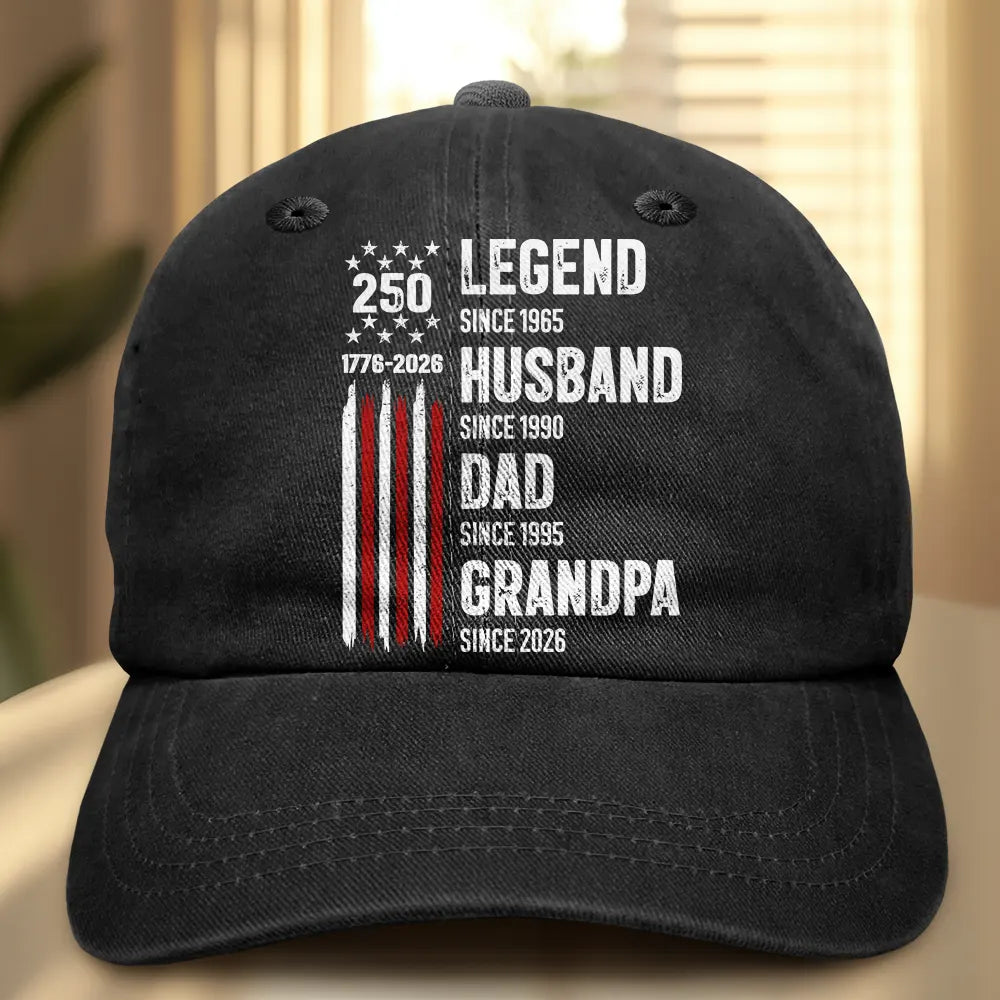 America 250th,Independence Day,Gift For Grandpa,Top Market,Proud,Icon - 250th Anniversary Legend Husband Daddy Grandpa - Personalized Vintage Washed Denim Cap