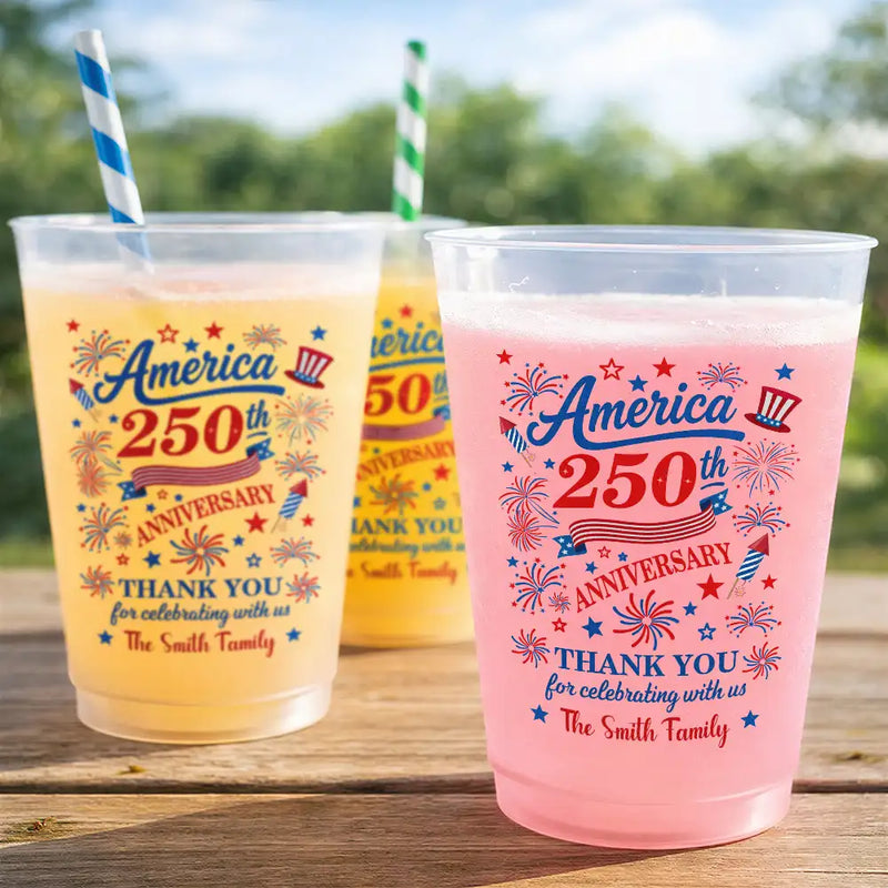 Independence Day,America 250th,Family,Gift For Bestie,Gift For Sibling,Gift For Grandparents,Gift For Yourself,Gift For Women,Gift For Men,Parents,Proud - 250th Anniversary Thank You For Celebrating With Us - Personalized Frosted Cups