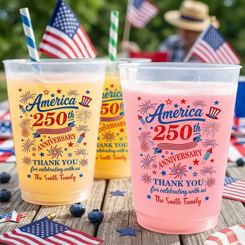 Independence Day,America 250th,Family,Gift For Bestie,Gift For Sibling,Gift For Grandparents,Gift For Yourself,Gift For Women,Gift For Men,Parents,Proud - 250th Anniversary Thank You For Celebrating With Us - Personalized Frosted Cups