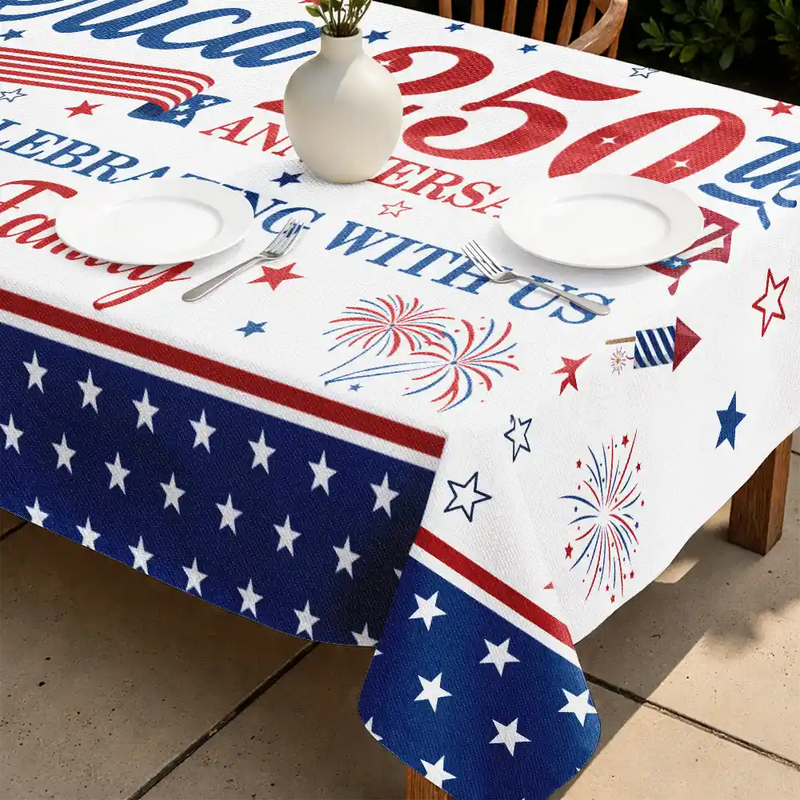 America 250th,Independence Day,Family,Proud,Custom Text - 250th Anniversary Thank You For Celebrating With Us - Personalized Tablecloth