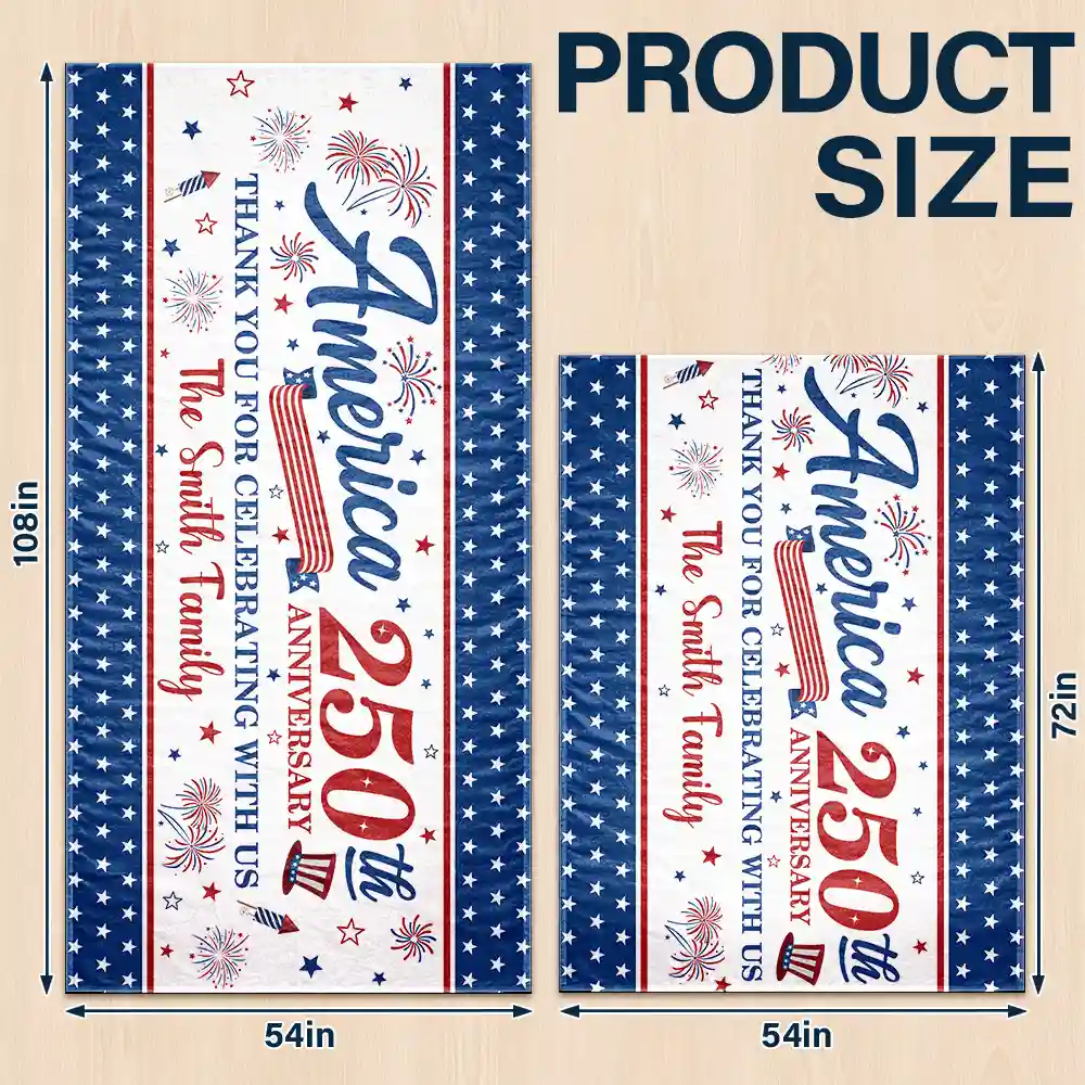 America 250th,Independence Day,Family,Proud,Custom Text - 250th Anniversary Thank You For Celebrating With Us - Personalized Tablecloth