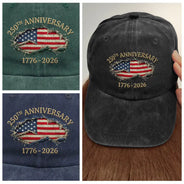 Independence Day,America 250th,Gift For Yourself,Happy,No Custom,Gift For Women,Gift For Men - 250th Anniversary US Independence Day - Vintage Washed Denim Cap
