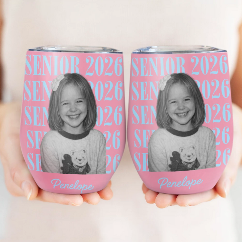 Graduation,Happy,Photo,Proud - Custom Photo Senior Vintage Portrait - Personalized Wine Tumbler