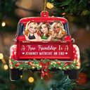 Gift For Bestie, Christmas, Love - A Journey Without An End 3D Effect Bestie Red Truck - Personalized Custom Shaped Acrylic Ornament