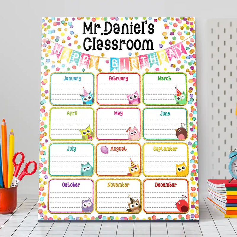 Teacher,Happy - Teacher Classroom Cute Birthday Month Board - Personalized School Sign