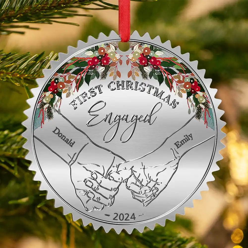 Gift For Couples, Married , Wedding Anniversary, Love - Holding Hands First Christmas Married Couple - Personalized Metal Ornament