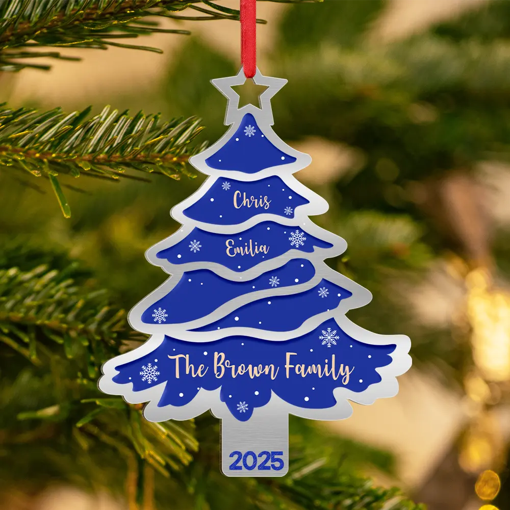 Family,Gift For Bestie,Happy,Christmas - Christmas Tree Family Bestie Custom Names Version 3 - Personalized Metal Ornament