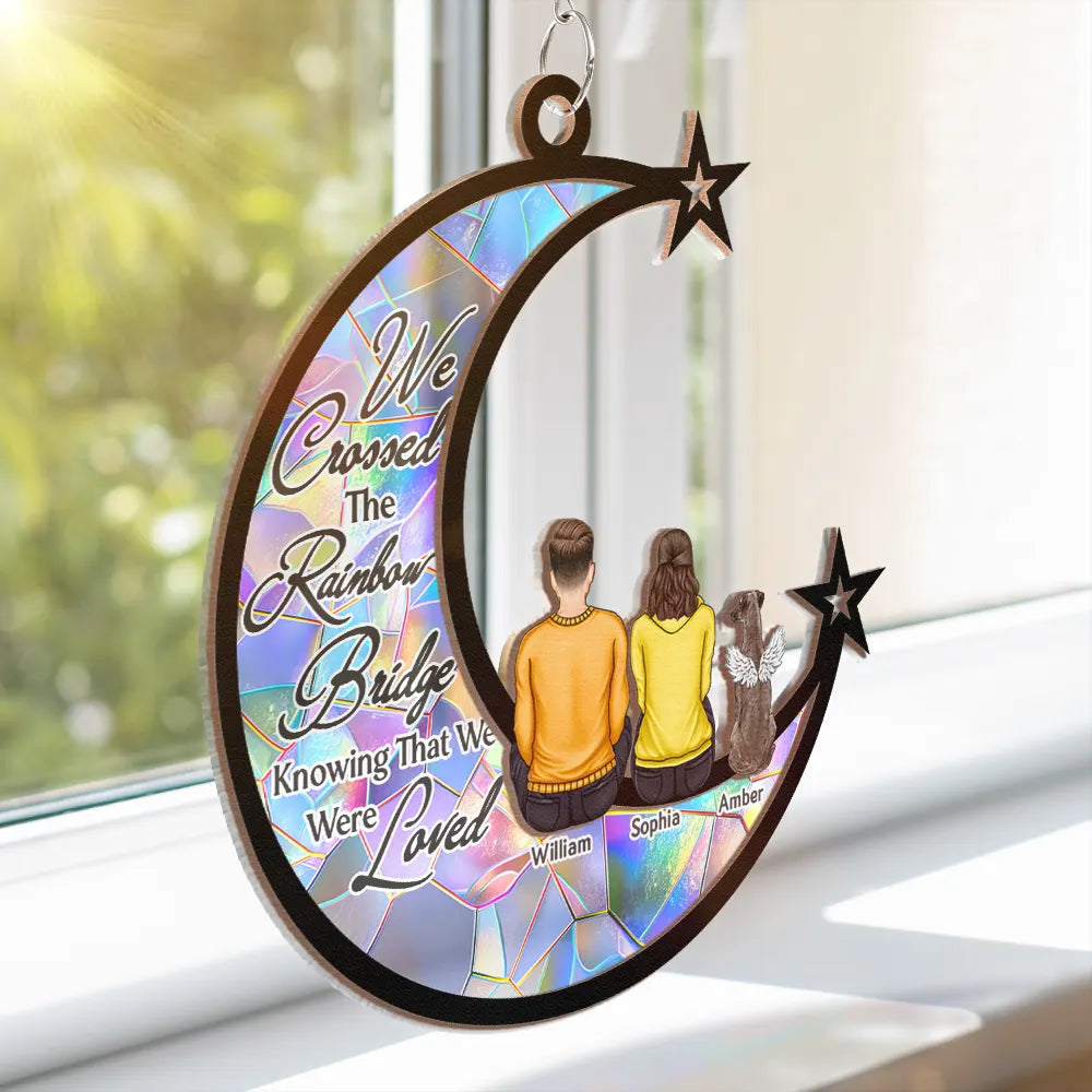 Pet Lovers,Pet Mom,Memorial,Love - Pet Memorial Dog Cat At The Rainbow Bridge - Personalized Window Hanging Suncatcher Ornament