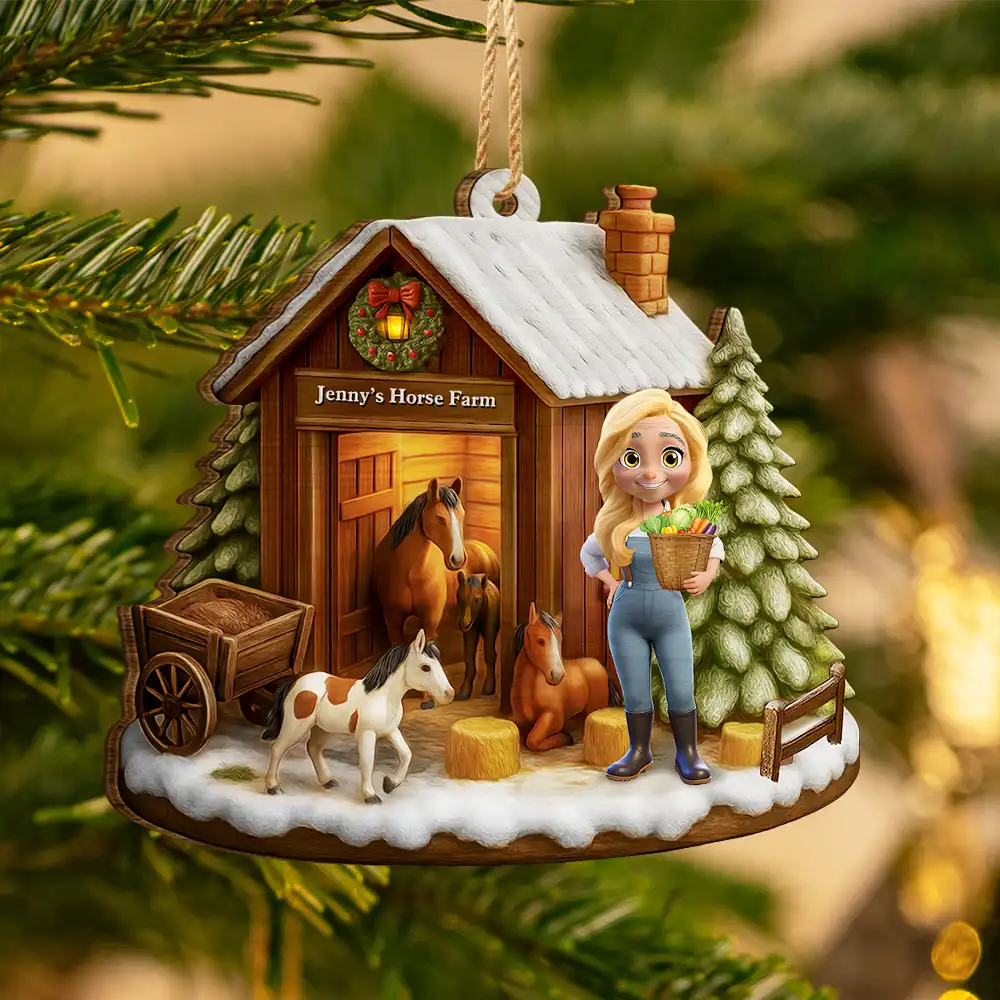 Farm, Gift For Yourself, Christmas, Gift For Women, Gift For Men, Happy - 3D Effect Christmas Horse Farm - Personalized Custom Shaped Wooden Ornament