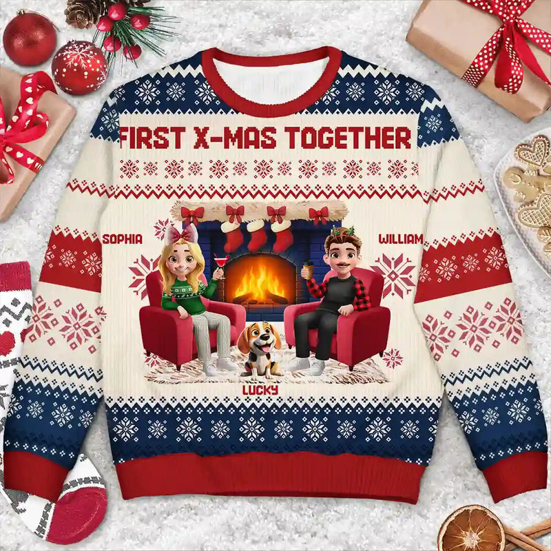 Gift For Couples,Parents,Pet Couple,Happy - 3D Effect Couple With Kids And Pets - Personalized Unisex Ugly Sweater