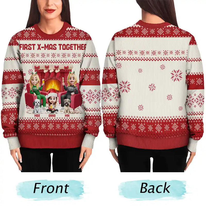 Gift For Couples,Parents,Pet Couple,Happy - 3D Effect Couple With Kids And Pets - Personalized Unisex Ugly Sweater