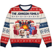 Gift For Couples,Parents,Pet Couple,Happy - 3D Effect Couple With Kids And Pets - Personalized Unisex Ugly Sweater