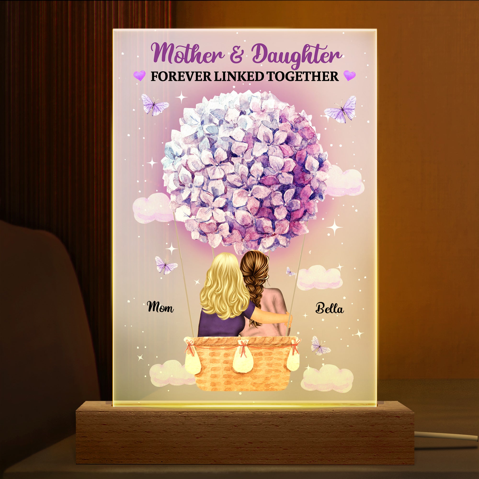 The Love Between A Mother And A Daughter Is Forever Watercolor Style - Birthday, Loving Gift For Mom, Grandma, Grandmother, Granddaughter - Personalized Custom 3D Led Light Wooden Base