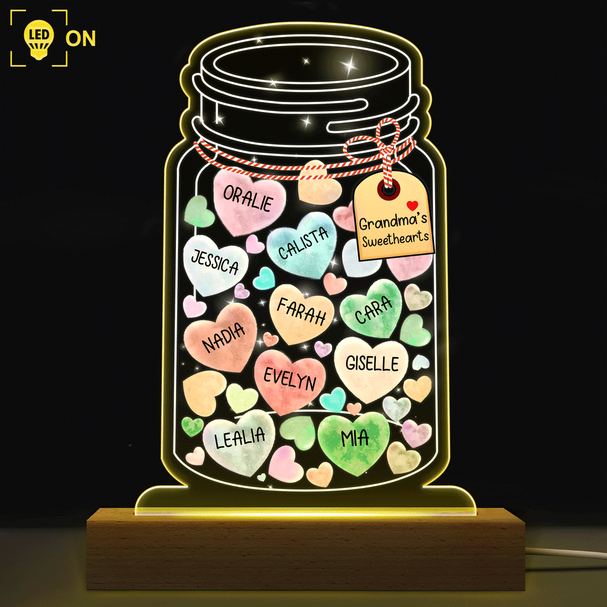Grandma's Sweetheart Jar Gift For Grandma Custom Personalized Shaped Plaque Light Bases