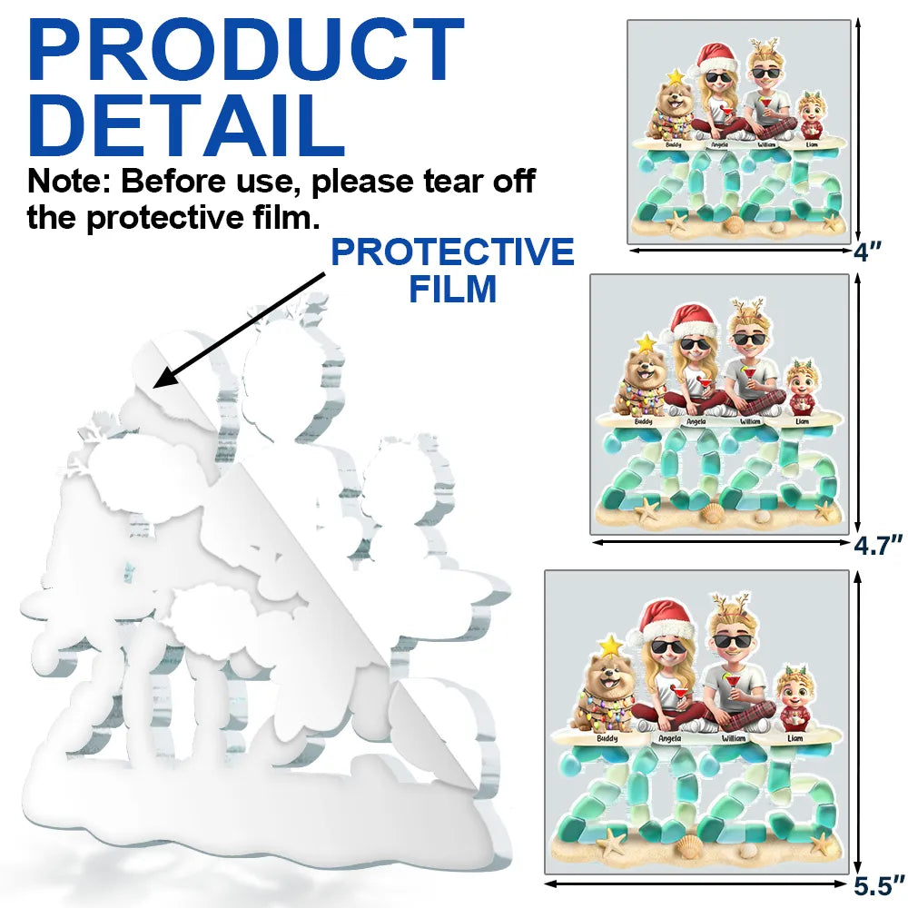 Gift For Couples,Gift For Husband,Gift For Wife,Gift For Boyfriend,Gift For Girlfriend,Parents,Gift For Mother,Gift For Father,Family,Pet Lovers,Pet Mom,Pet Dad,Pet Couple,Cat Lovers,Cat Mom,Cat Dad,Cat Couple,Dog Lovers,Dog Mom,Dog Dad,Dog Couple,Christmas,Gift For Sibling,Gift For Sisters,Gift For Brothers,Gift For Bestie,Happy - 3D Sea Glass Christmas Family And Friends - Personalized Custom Shaped Acrylic Ornament