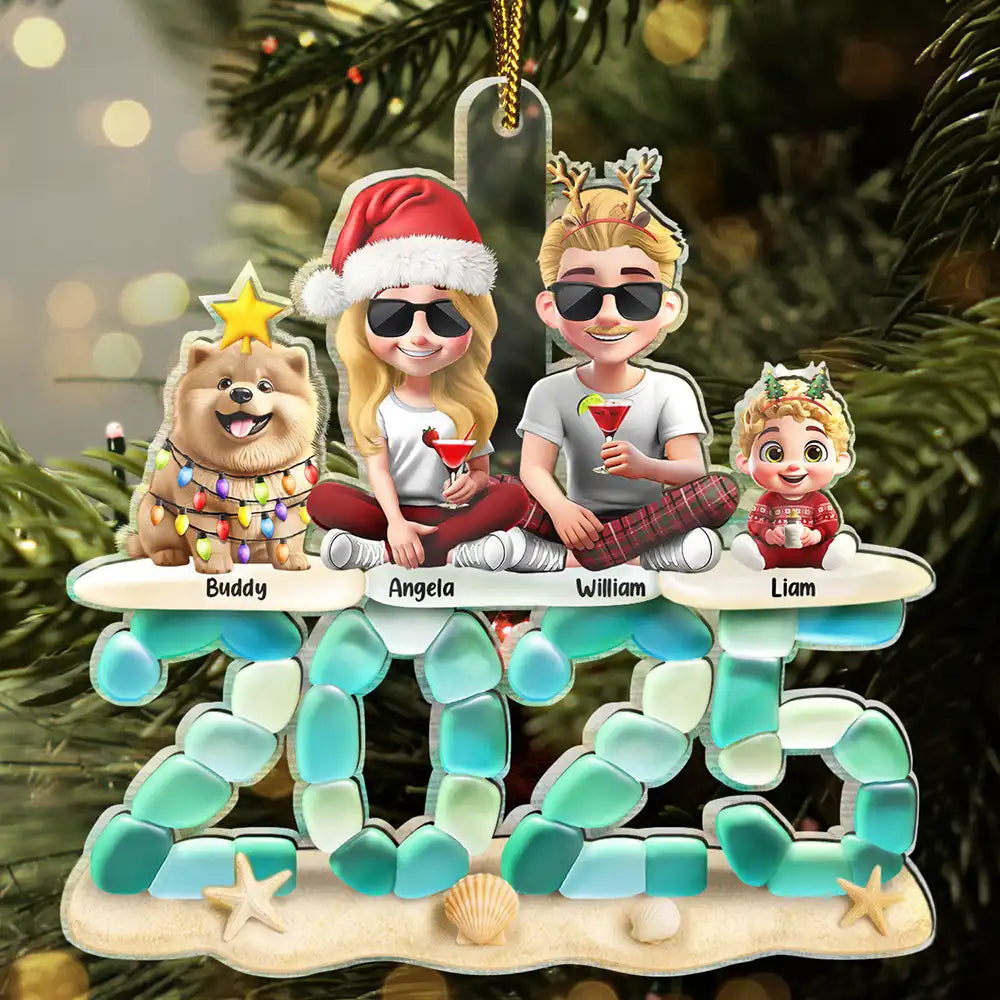 3D Sea Glass Christmas Family And Friends - Personalized Custom Shaped Acrylic Ornament