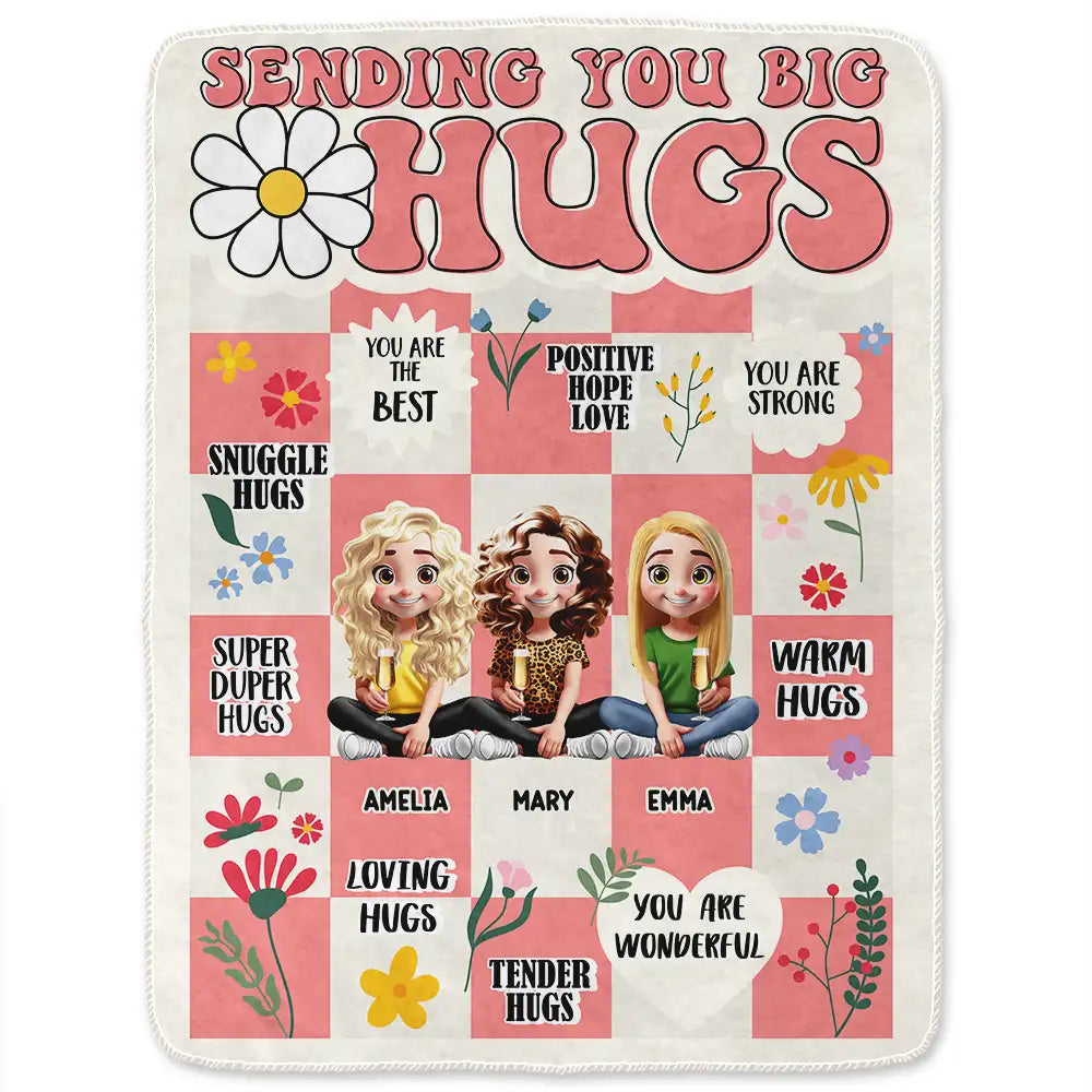 Gift For Women,Gift For Bestie,Gift For Sisters,Gift For Sibling,Love - 3D Besties Sisters Sending You Big Hugs - Personalized Fleece Blanket, Sherpa Blanket