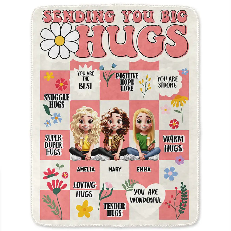 Gift For Women,Gift For Bestie,Gift For Sisters,Gift For Sibling,Love - 3D Besties Sisters Sending You Big Hugs - Personalized Fleece Blanket, Sherpa Blanket