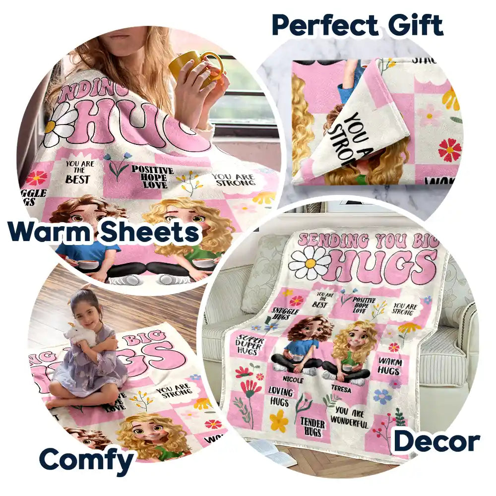 Gift For Women,Gift For Bestie,Gift For Sisters,Gift For Sibling,Love - 3D Besties Sisters Sending You Big Hugs - Personalized Fleece Blanket, Sherpa Blanket