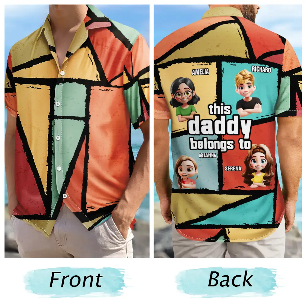 Gift For Grandpa,Gift For Father,Funny - 3D Cartoon Kid This Papa Grandpa Dad Belong To - Personalized Hawaiian Shirt
