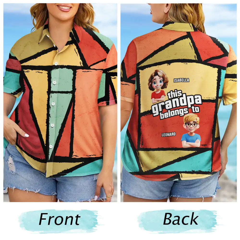 Gift For Grandpa,Gift For Father,Funny - 3D Cartoon Kid This Papa Grandpa Dad Belong To - Personalized Hawaiian Shirt