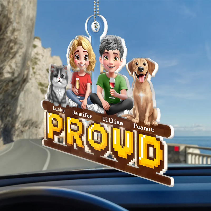 Gift For Couples,Gift For Husband,Gift For Wife,Gift For Boyfriend,Gift For Girlfriend,LGBT,Pet Lovers,Pet Couple,Dog Lovers,Dog Couple,Cat Lovers,Cat Couple,Love - 3D Couple With Dogs Cats - Personalized Acrylic Car Hanger