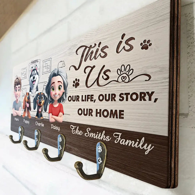 Happy, Dog Lovers, Dog Couple, Pet Couple - 3D EfFect Home Sweet Home - Personalized Wood Key Holder