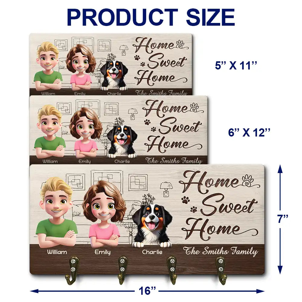 Happy, Dog Lovers, Dog Couple, Pet Couple - 3D EfFect Home Sweet Home - Personalized Wood Key Holder