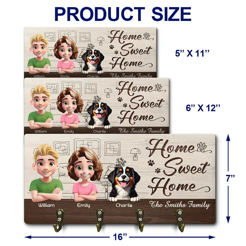 Happy, Dog Lovers, Dog Couple, Pet Couple - 3D EfFect Home Sweet Home - Personalized Wood Key Holder