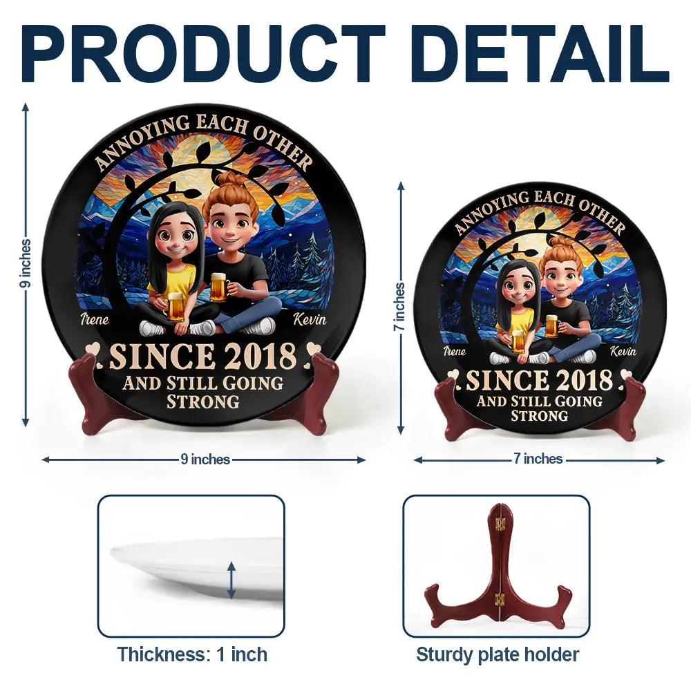 Gift For Couples,Old Couples,Gift For Husband,Gift For Wife,Love - 3D Effect Couple Annoying Each Other - Personalized Ceramic Plate